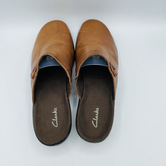 Clarks Shoes Womens Size 11 M Brown Leather Comfort Mules Clogs Slip On Heeled - Picture 8 of 11
